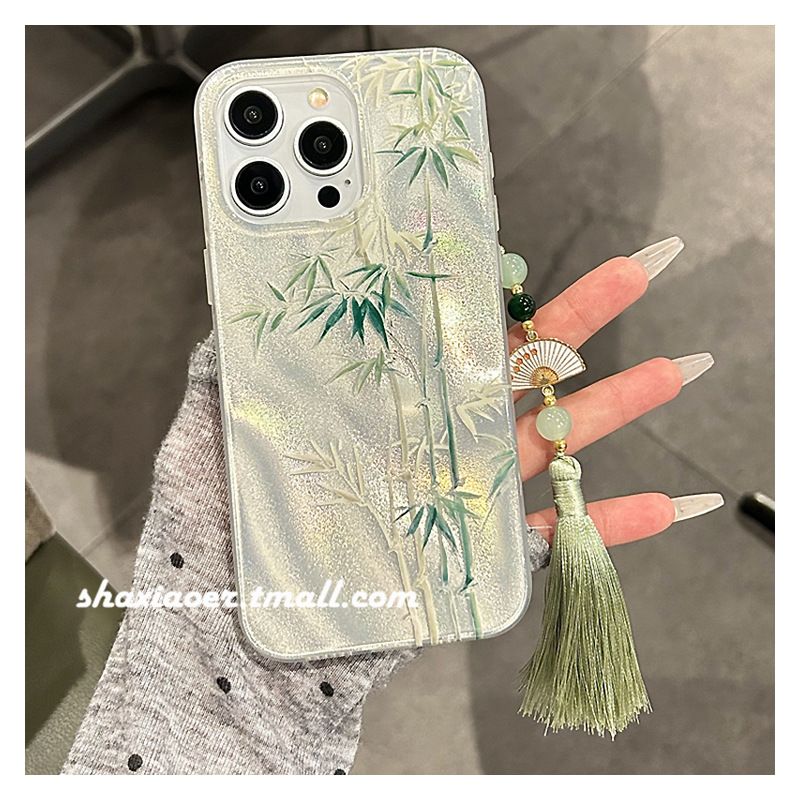 绿色羽纱竹子国潮系列适用苹果15手机壳15pro新款13详情1