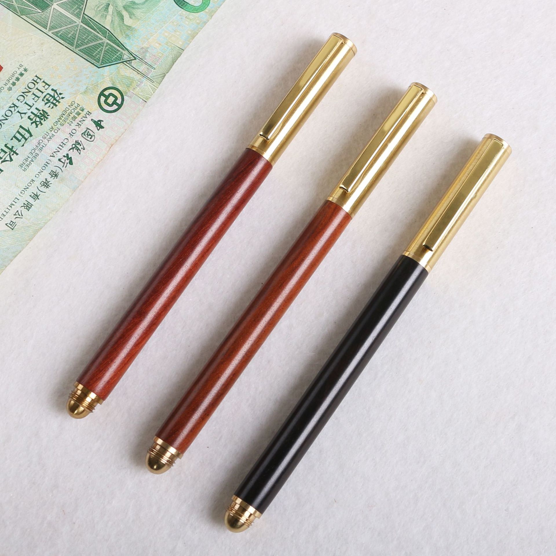 Wooden business pearl signature pen, brass solid wood pen clip, gel pen, LOGO printed, laser customized signature pen pic 23