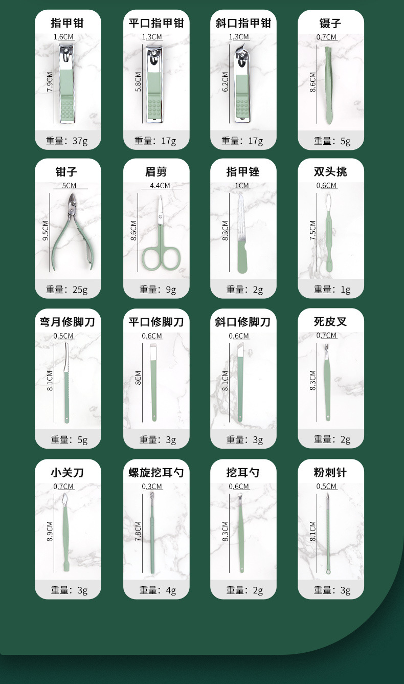 不锈钢指甲剪指甲刀套装剪甲沟去死皮美甲工具修脚修甲钳全套批发详情5