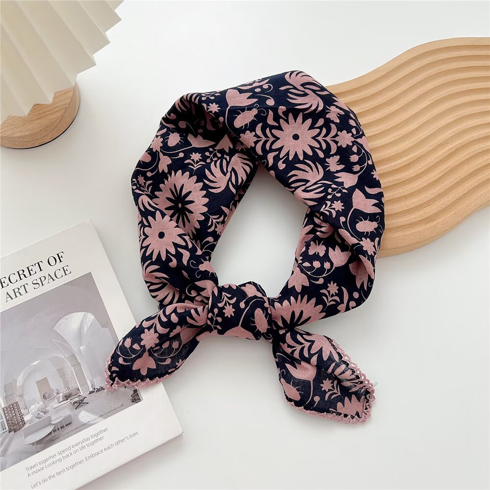 纯棉70cm小方巾清新透气女柔软文艺装饰小丝巾春夏百搭碎花围巾女详情5