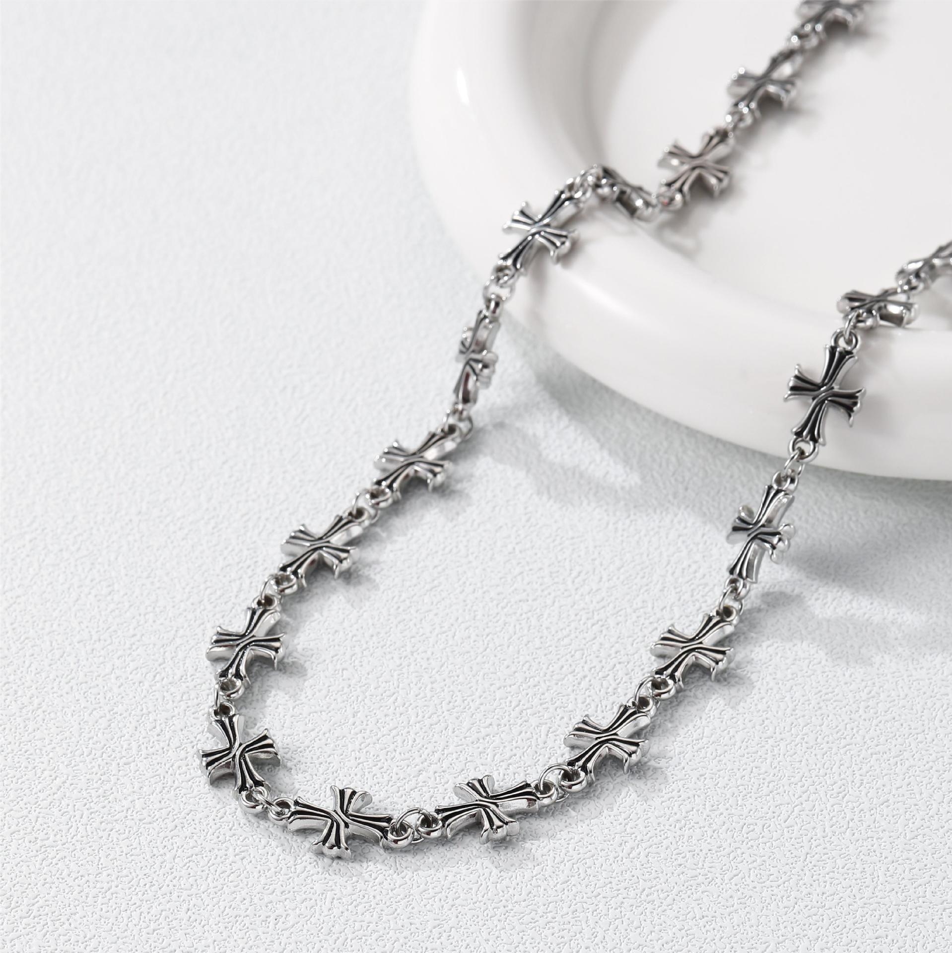 跨境十字花潮牌男锁骨链女小众高级感项链说唱嘻哈风简约拼接锁骨详情6