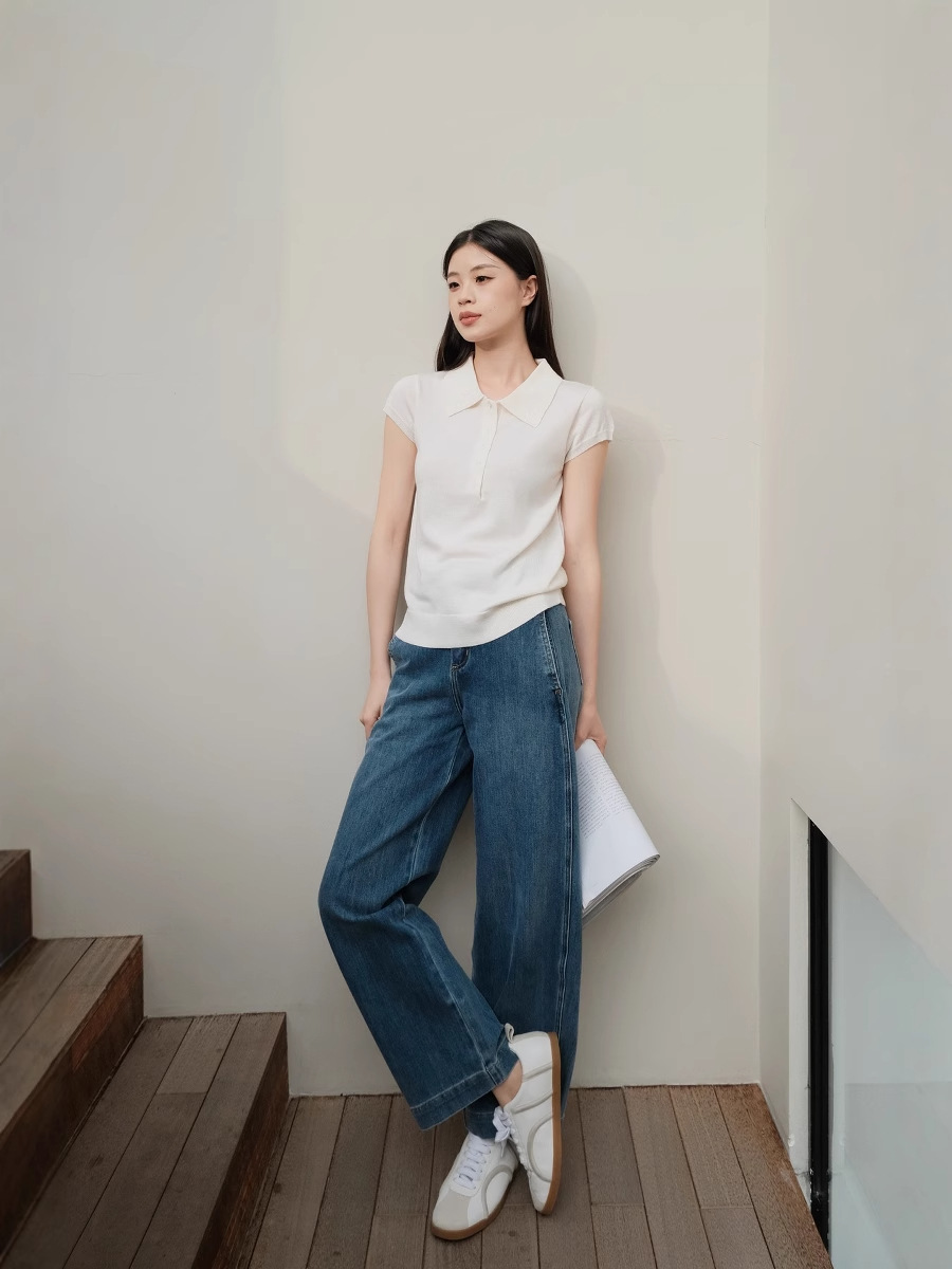 沃伦海龙 | Urban 时髦百搭单品显瘦长裤 牛仔蓝高腰阔腿牛仔裤女详情4