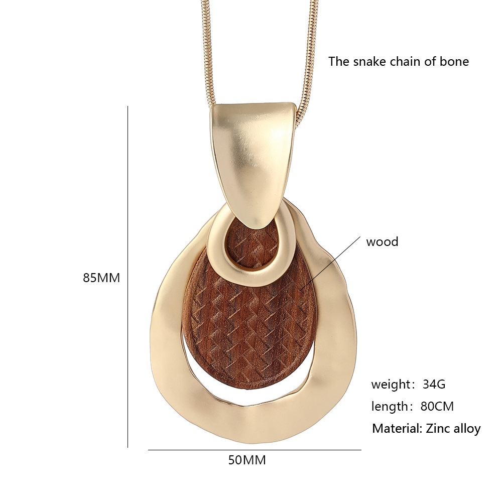 跨境欧美爆款女士高级感木头长款ins饰品复古简约项链吊坠毛衣链详情5