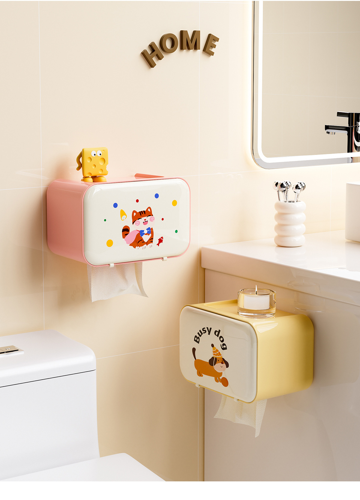 卡通纸巾盒卫生间抽纸盒家用壁挂式免打孔防水纸巾架置物架收纳盒详情10