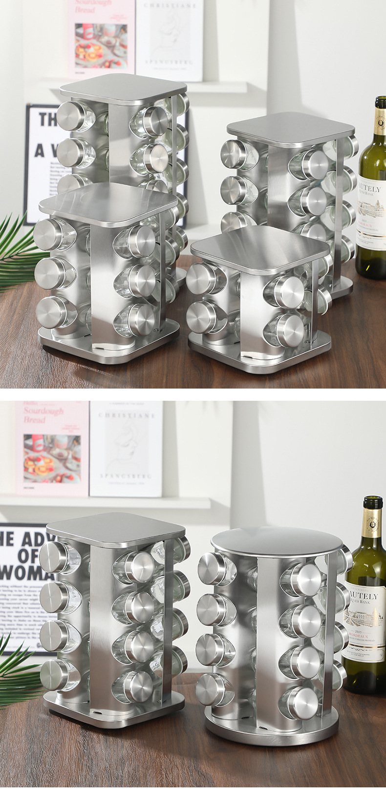 新款厨房旋转调味架多功能香料置物架免打孔不锈铁厨房收纳架批发详情16