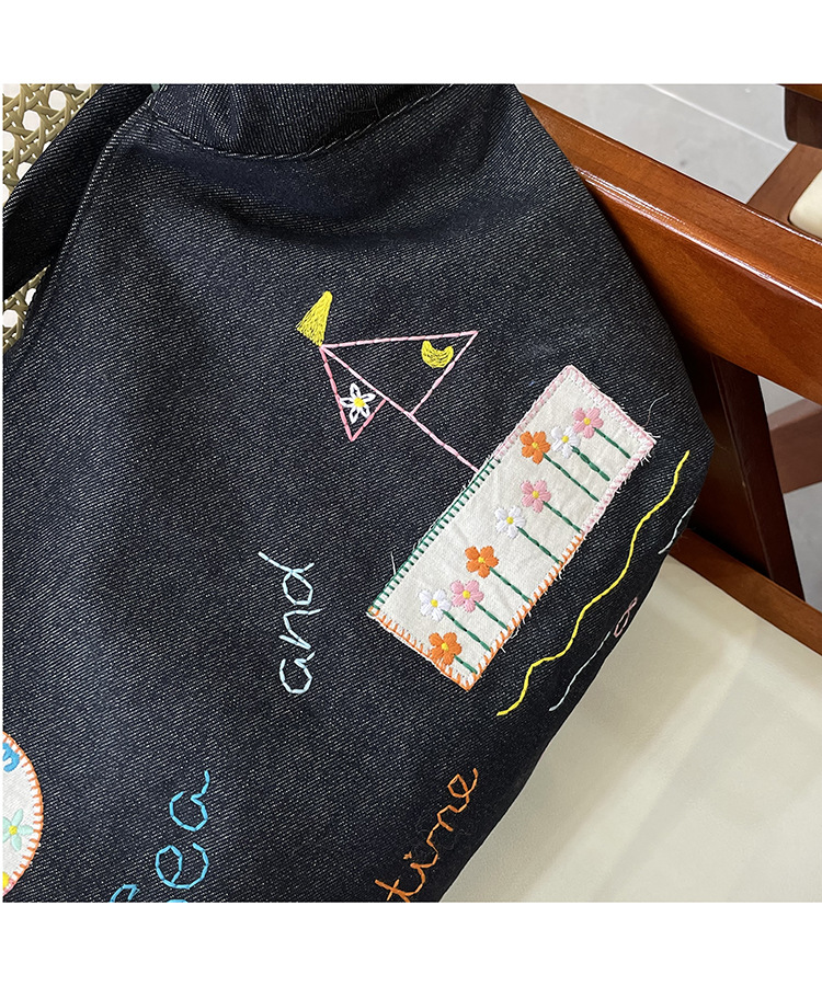 ins新款小插画牛仔斜挎包包女百搭大容量单肩包袋口拉链学生书包详情8