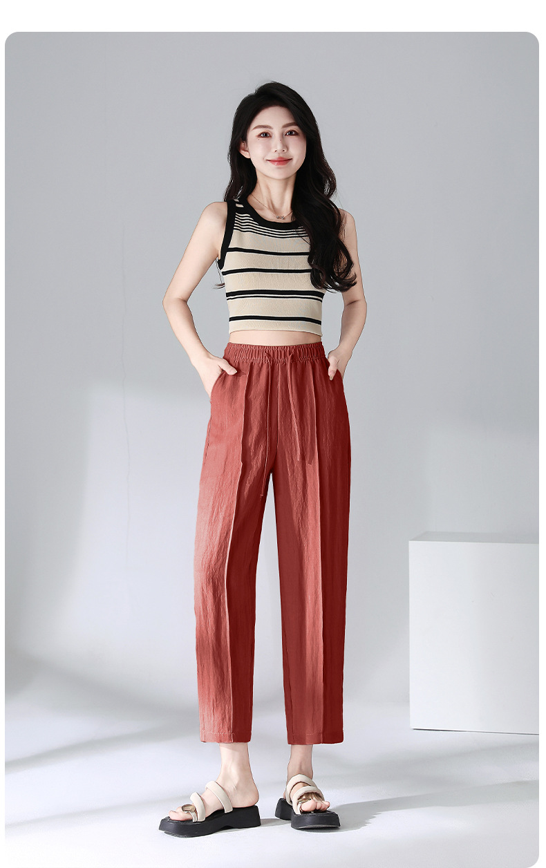 Summer thin Tencel linen nine-inch pants for women, elastic high-waisted tapered pants, 2025 new style Halon pants, cigarette tube pants for women pic 12