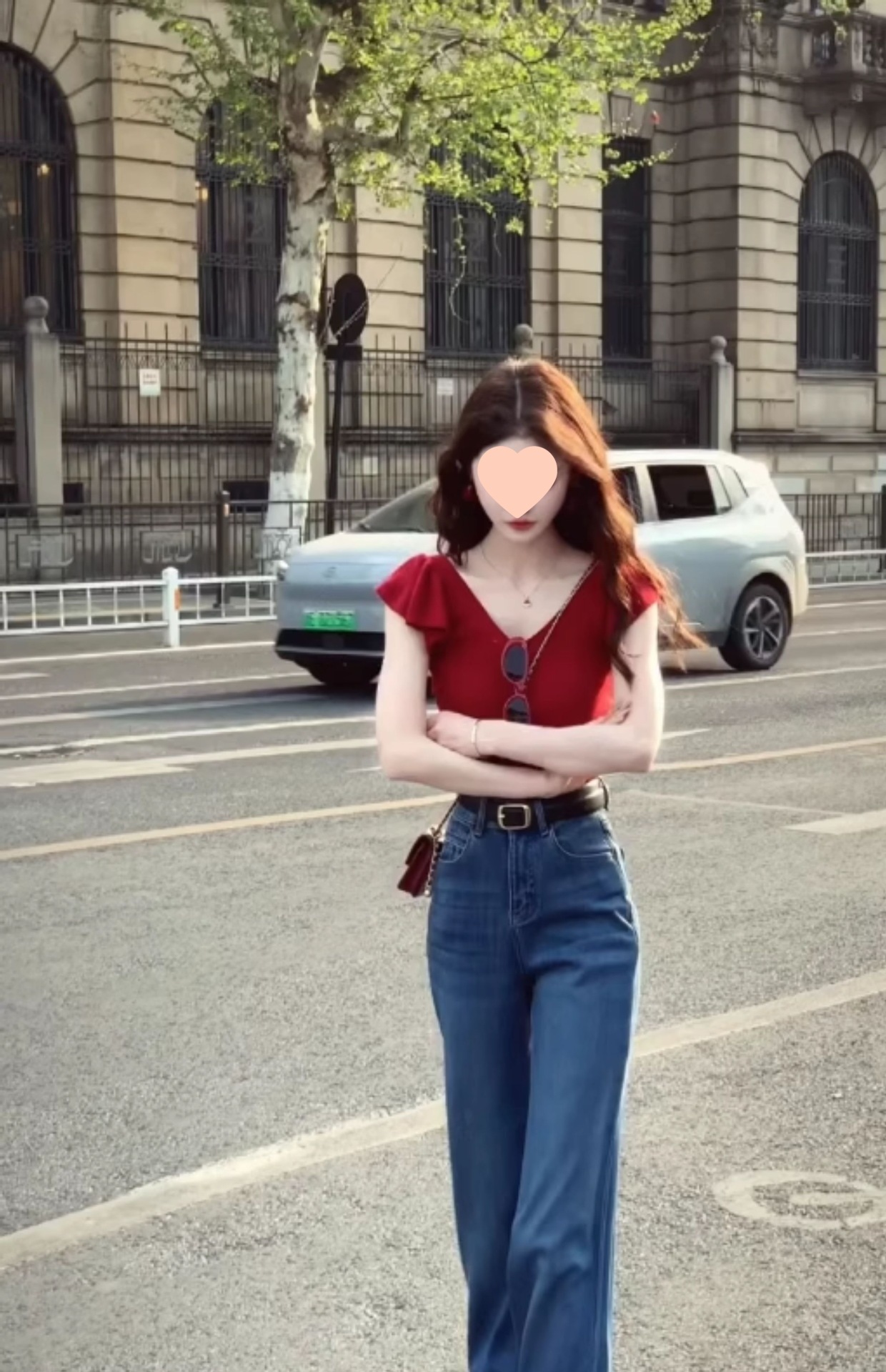 红色领短袖针织衫正肩恤女夏季修身显瘦纯欲辣妹小飞袖短款上衣详情18