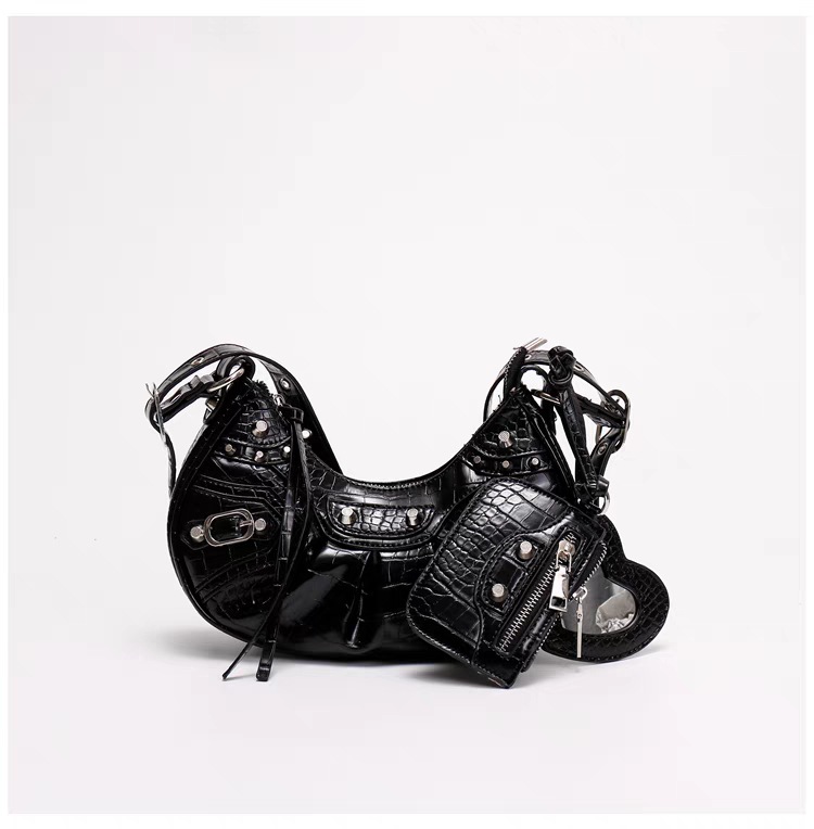 女包2025新款机车包腋下包辣妹包铆钉流苏三合一褶皱包单肩斜挎包详情10