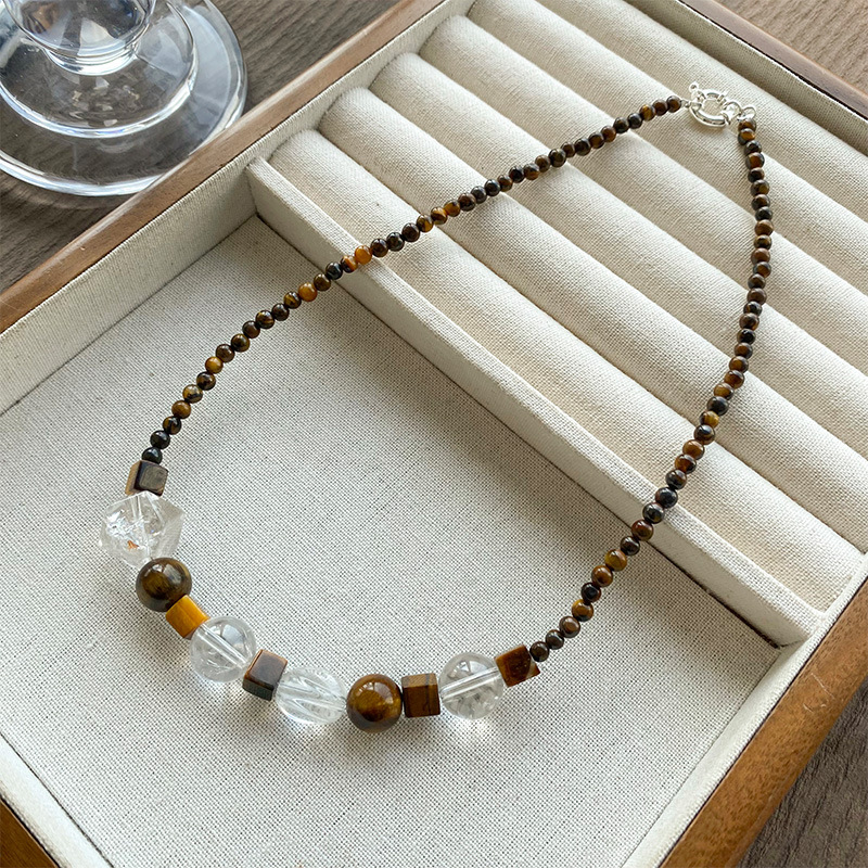 混搭圆珠天然原石手链白水晶玛瑙虎眼石多宝项链叠戴百搭手串简约详情7