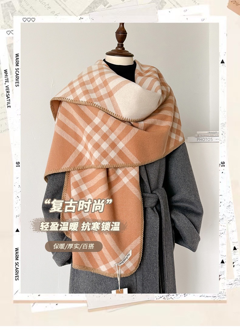 全智贤同款方格韩式潮流冬季双面双色围脖披肩围巾批发服装配饰详情1