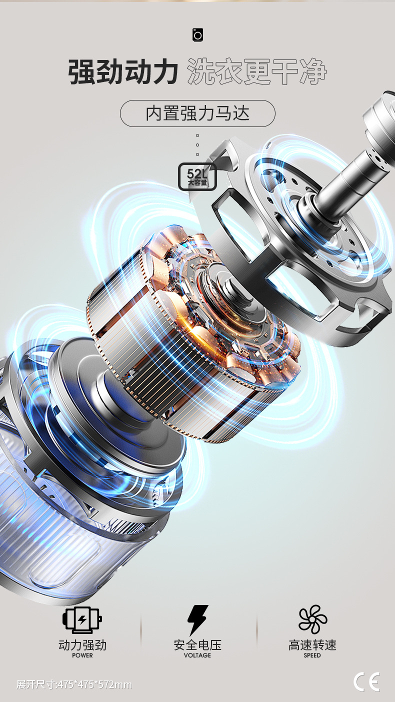 52L折叠洗衣机清洗脱水一体式家用大容量健康抑菌洗衣洗鞋机批发详情4