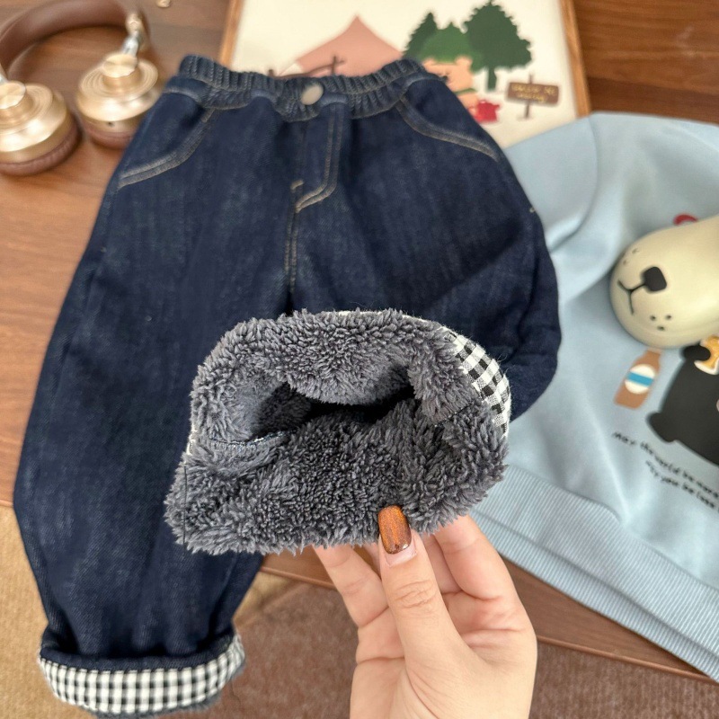 格子边儿童卷边春秋装牛仔裤男童直筒裤子宝宝女童中小童休闲裤潮详情10