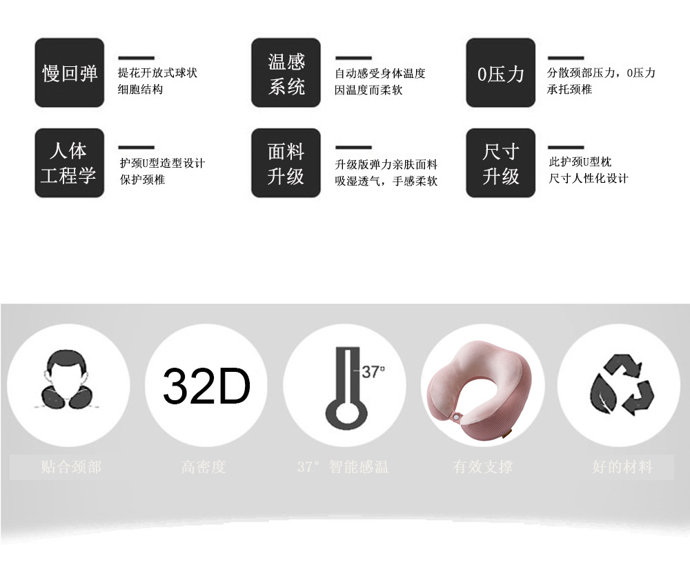 u型枕记忆棉慢回弹枕午休护颈枕头旅行U形脖枕加logo刺绣定制详情2
