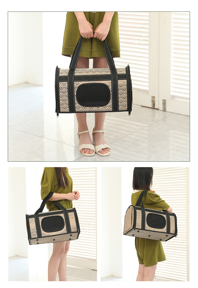 Rongka Pet Cross-border hand-held pet bag, crossbody cat bag, window transparent mesh fabric travel single-shoulder folding breathable cat bag, portable car bag pic 11