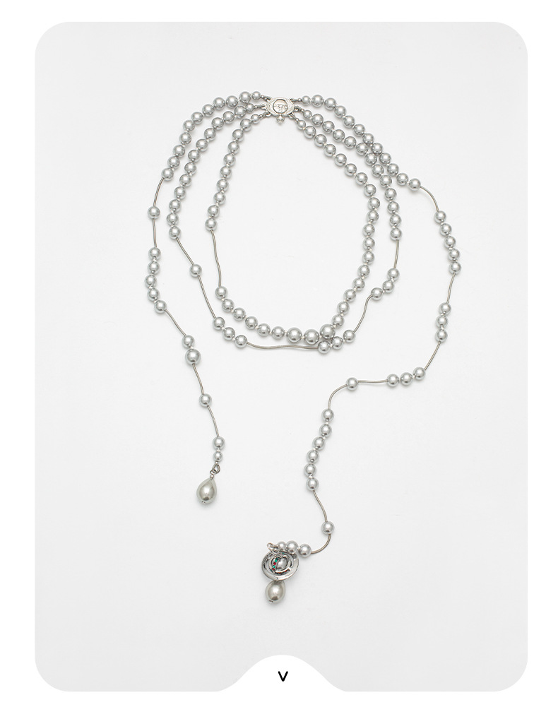 多层土星珍珠项链女高级感西太后流苏项链个性百搭轻奢气质毛衣链详情11