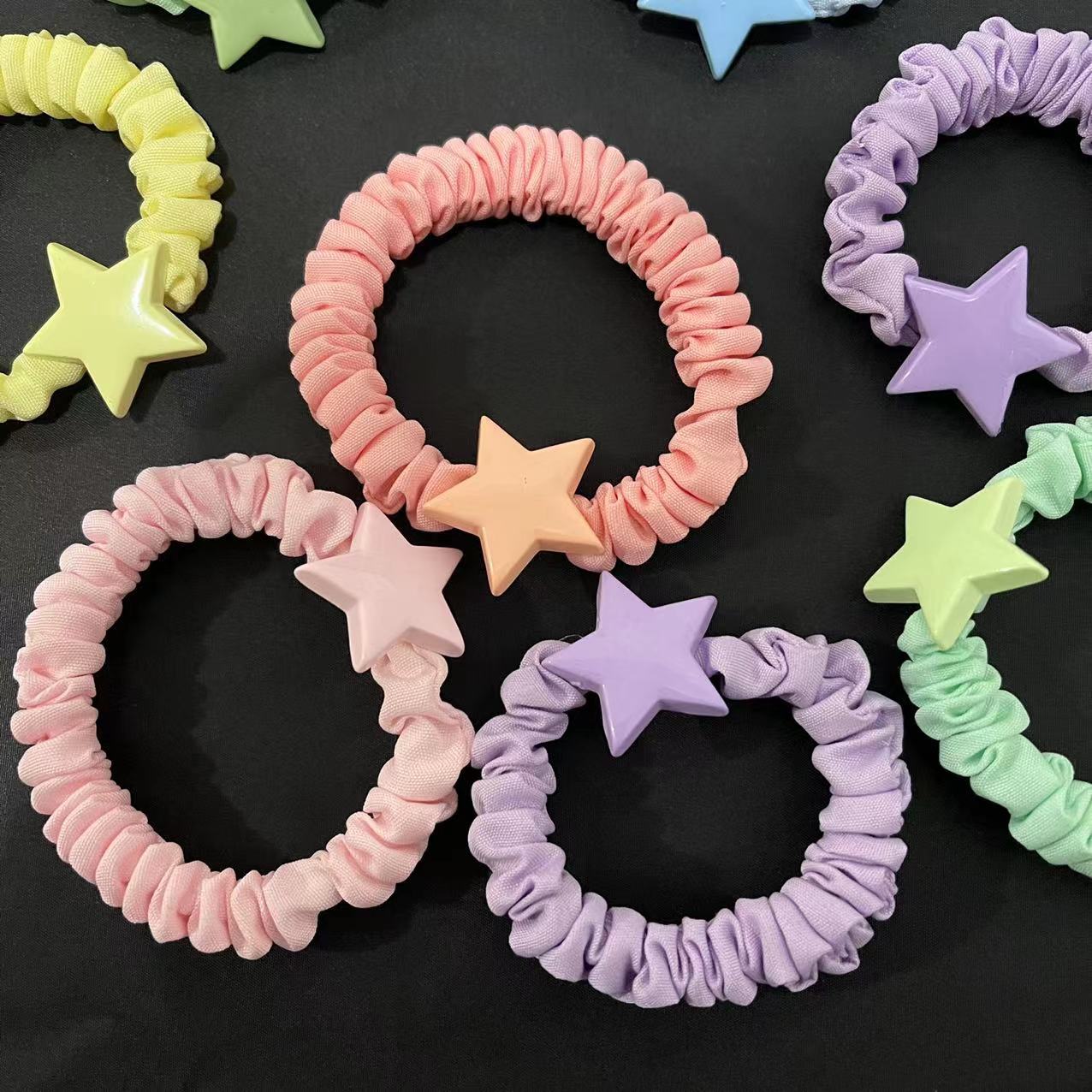 No. 48, 5-star color, 100 yuan per bundle, 1 yuan. Cute star-shaped hair band, girlish heart, cream hair string, popular Instagram small rubber band, sweet and tender pink small leather case hair accessory pic 3