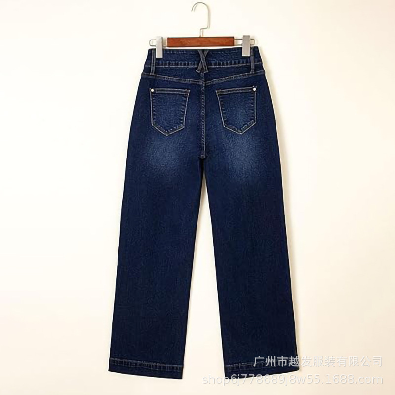 欧美跨境外贸新款亚马逊2025春季新款蓝色水洗直筒气质牛仔裤女装详情13