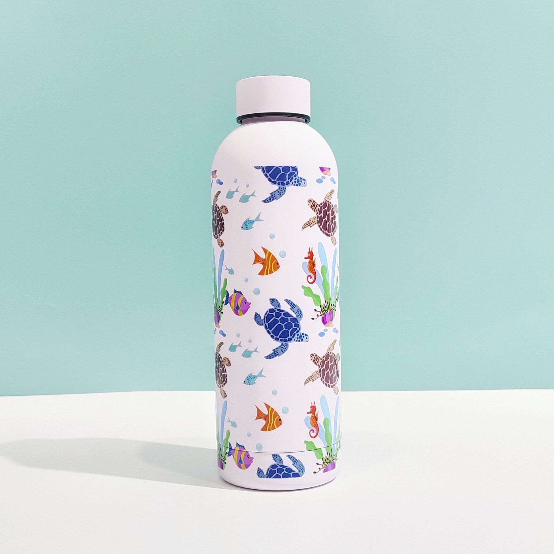 外贸新款不锈钢小口瓶保温杯海洋精美图案户外便携式美式运动水瓶详情9