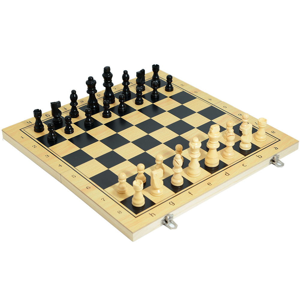 Direct sales from the manufacturer of three-in-one wooden chess solid wood set, foldable portable competitive and educational toys pic 4