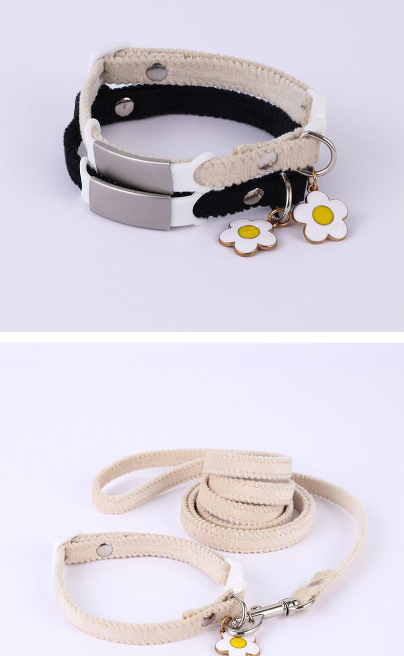 Pet velvet collar, engraved anti-loss neck collar, adjustable plush dog and cat neck collar, leash, double-sided velvet collar pic 9