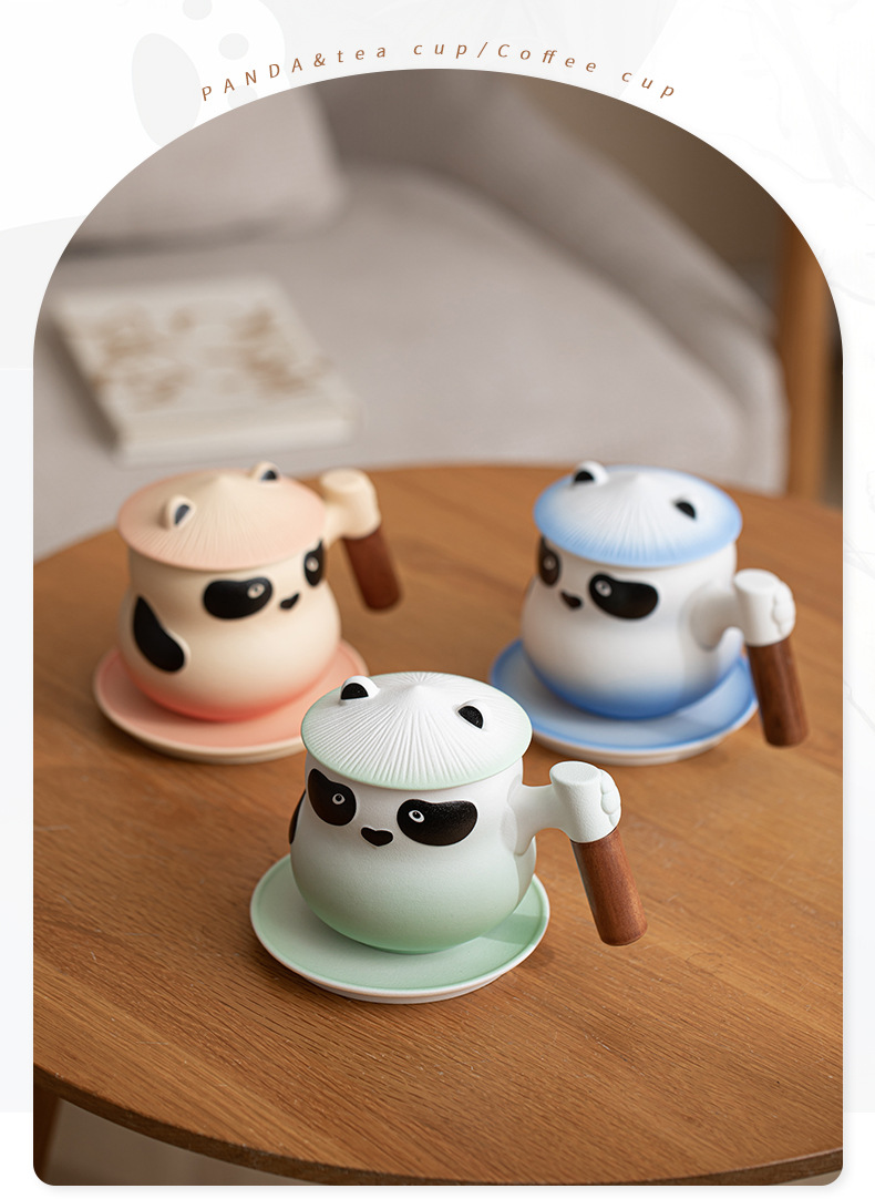创意陶瓷马克杯带盖勺设计感小众高颜值精致熊猫杯茶杯陶瓷咖啡杯详情4