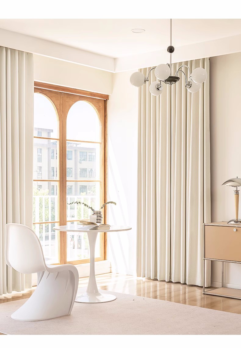 绍兴柯桥窗帘全遮光加厚日式雪尼尔奶油色简约全屋客厅落地卧室帘详情12