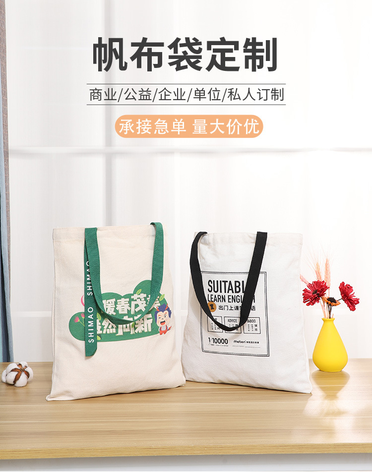 Customized canvas bags, wholesale tote bags, large-capacity DuPont handbags, custom-made eco-friendly cotton drawstrap bags with logo printing pic 1