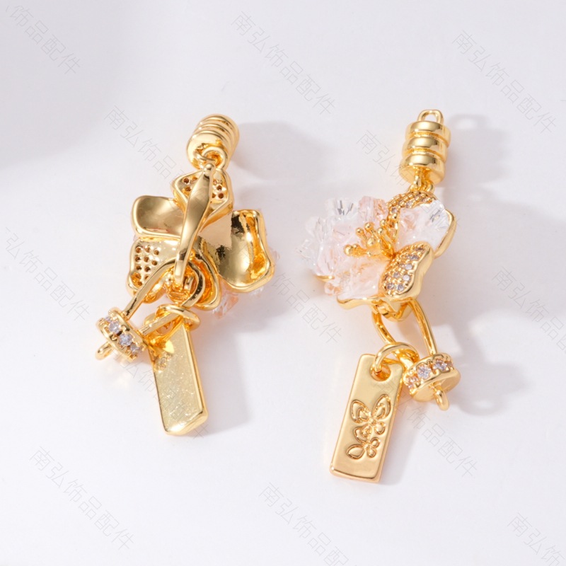 18K gold color-preserving inlaid zircon plum blossom connection at the end pearl buckle bracelet necklace, universal buckle diy jewelry accessory pic 11