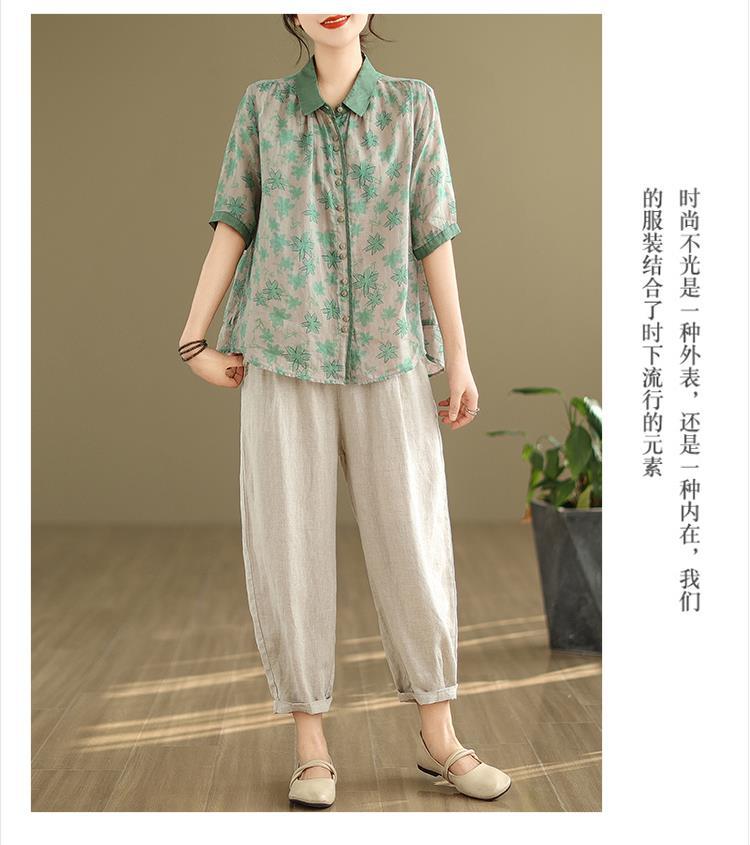 中老年妈妈装衬衫棉麻韩版大码复古民族风两件套夏装苎麻套装女装详情32