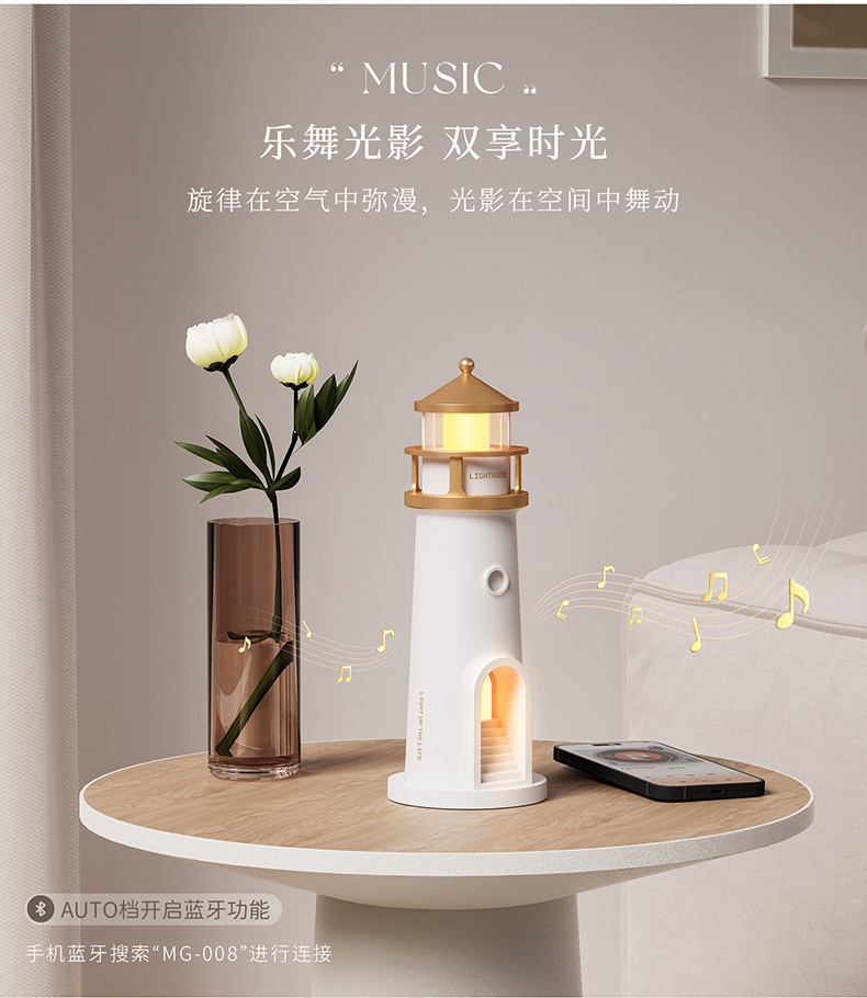 2025新款月光灯塔氛围灯 月亮月球卧室床头投影灯 人来即亮感应灯详情7