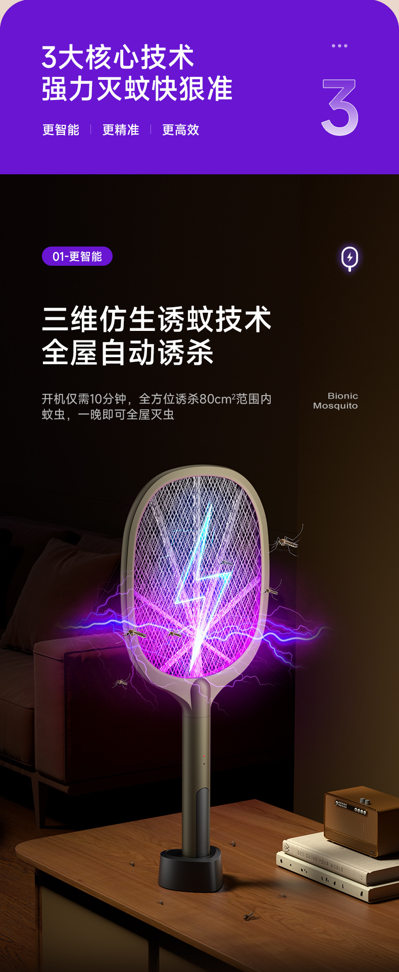 电蚊拍家用自动诱蚊充电式二合一LED紫光强力电击苍蝇灭蚊灯跨境详情3