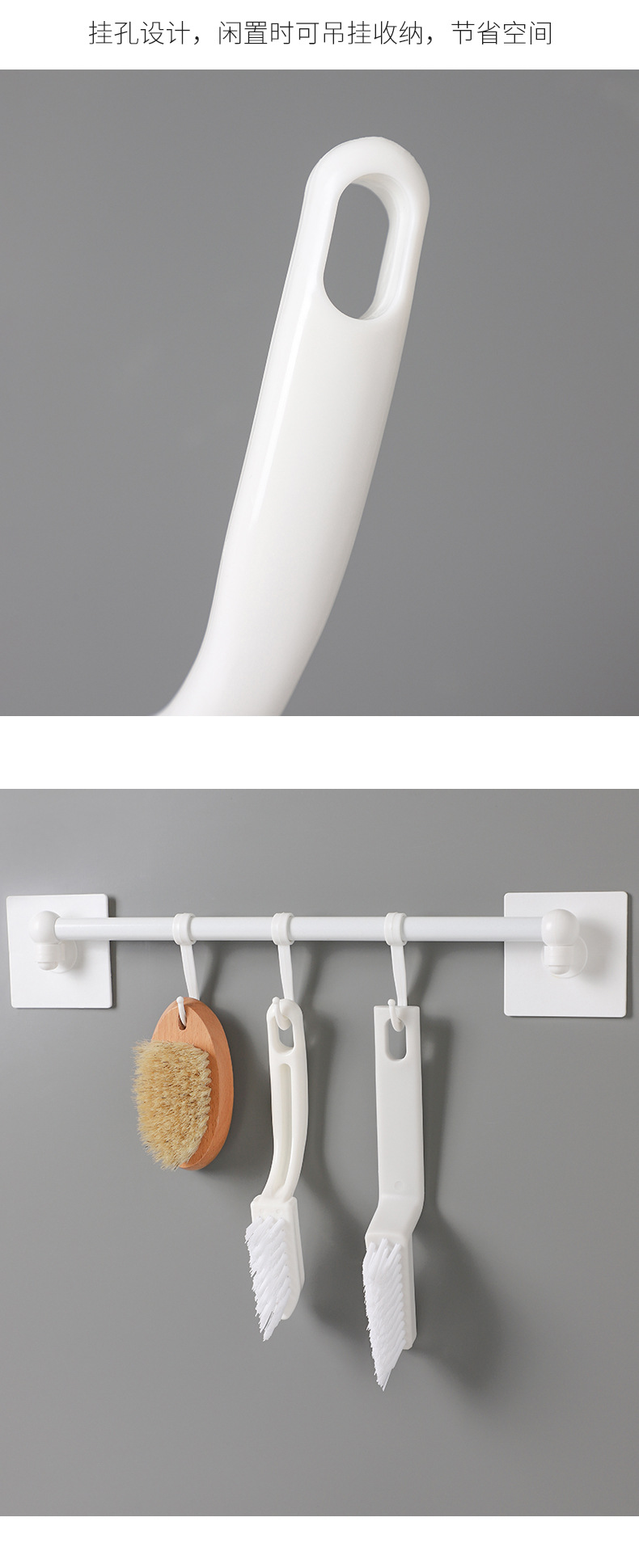 A small brush for cleaning the corners of the bathroom tile walls without blind spots, a toilet brush for scrubbing floor gaps, and a bathroom grouting and cleaning brush pic 12