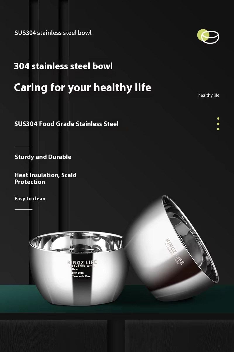 304 thickened stainless steel double-layer soup bowl, heat-resistant, dishwasher washable, environmentally friendly household kitchenware pic 1