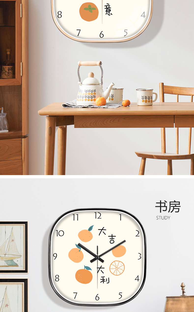 新中式大吉大利免打孔钟表挂钟客厅家用时尚大气挂墙时钟轻奢方形详情7