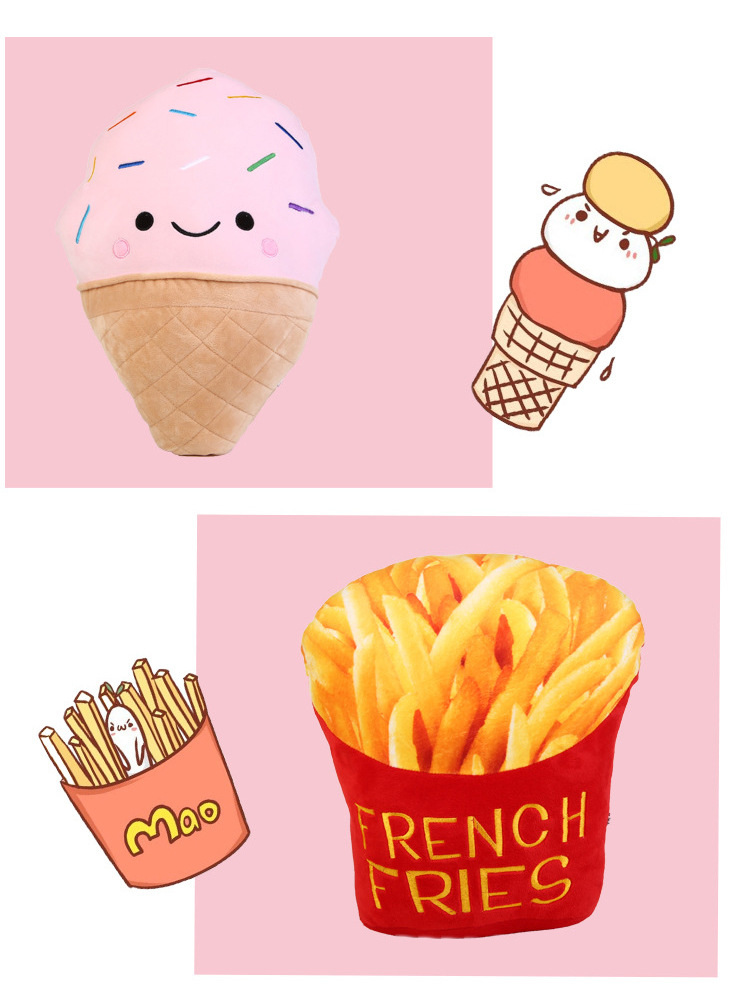 Simulated fruit throw pillow, plush hamburger, French fries cushion, cartoon ice cream doughnut, plush toy doll gift pic 9