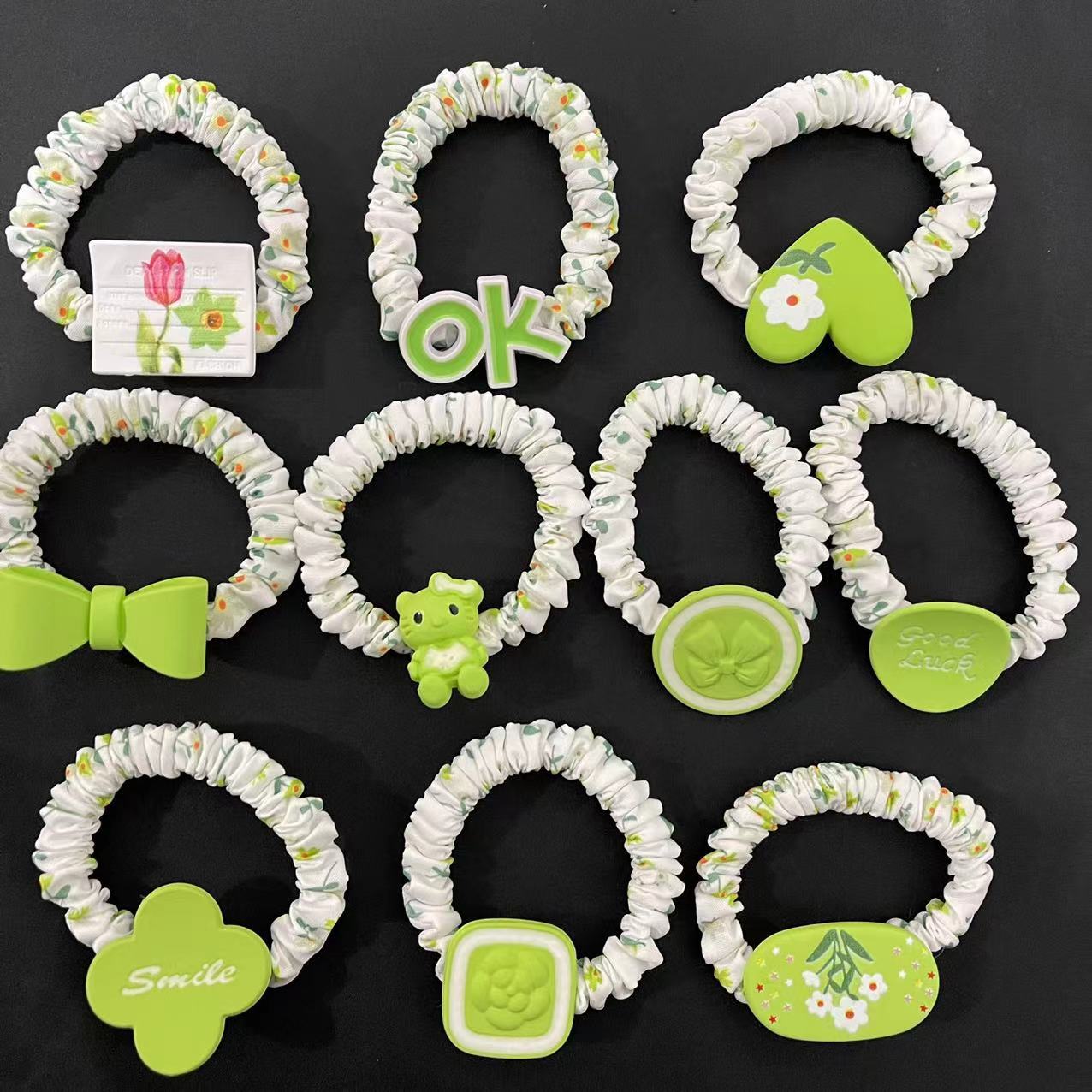 No. 11 Green Circle Mixed Style 100/ Bundle Green small intestine hair band for girls, fresh and versatile hair tie tied in ponytail, rubber band for girls, Korean version spring hair tie and hair accessory pic 2