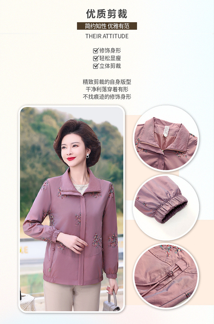 2024妈妈秋季薄款风衣外套中老年女装春秋休闲夹克洋气奶奶装上衣详情2