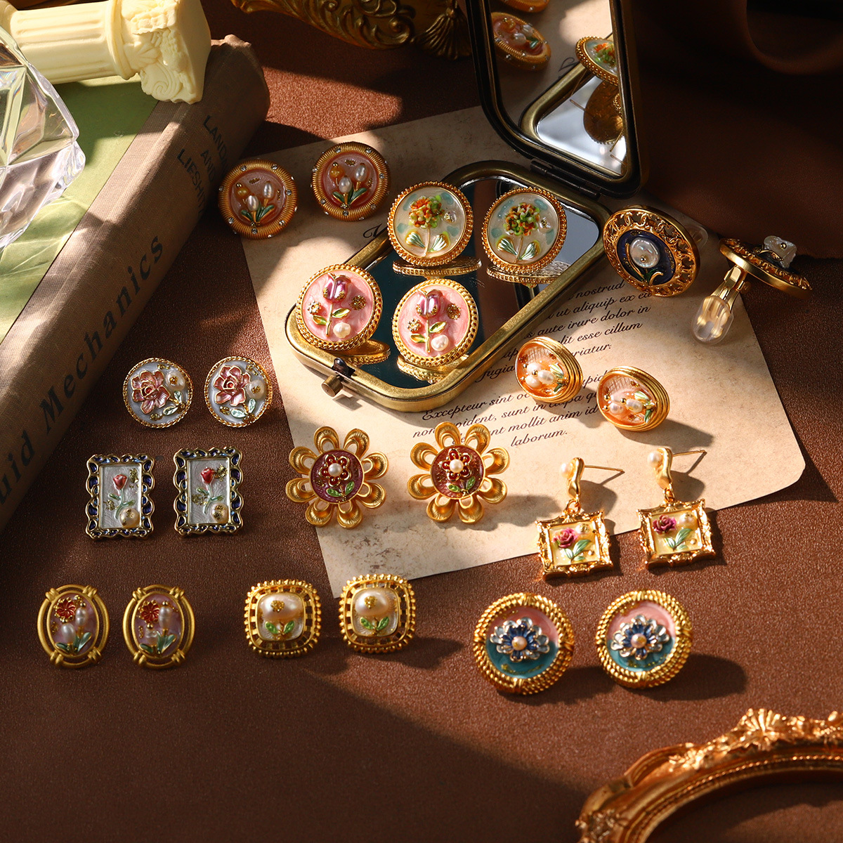 莫奈油画耳环天然珍珠珐琅耳饰法式宫廷风高级感耳夹批发小众饰品详情17