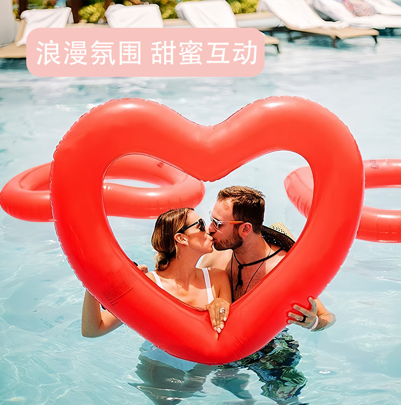 Heart-shaped transparent swimming ring, thickened PVC water inflatable sequined heart-shaped swimming ring, adult floating bed inflatable pic 7