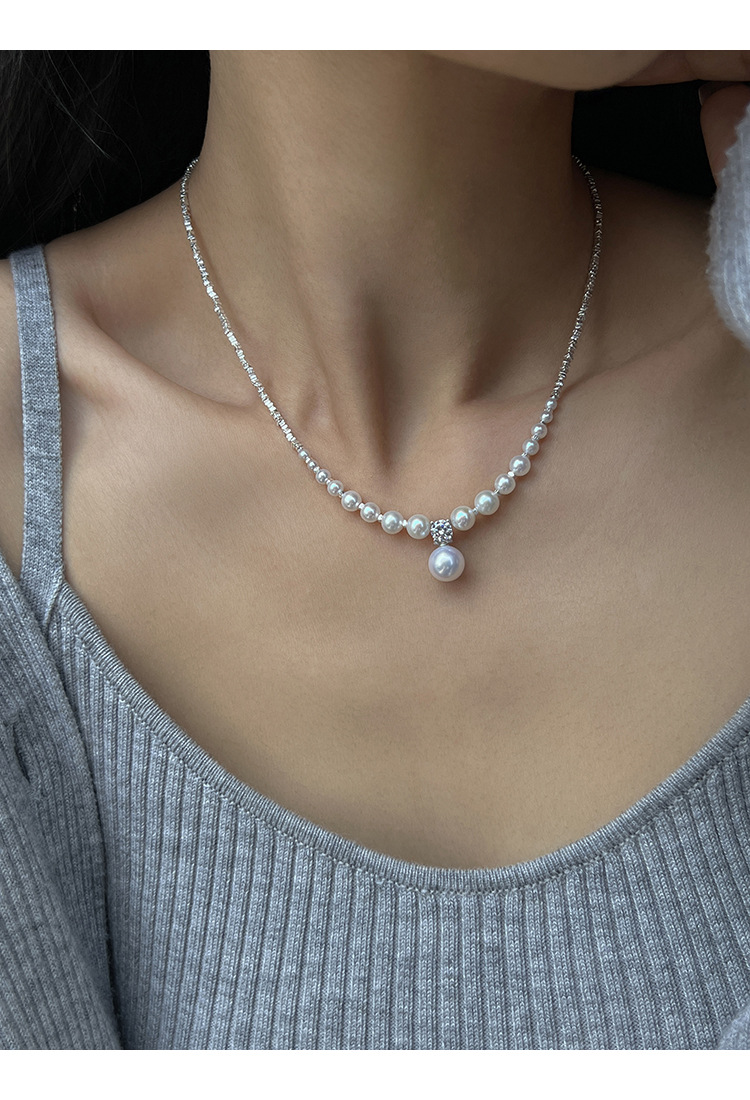 新中式碎银子王妃施家强光珍珠S925纯银渐变项链设计高级感锁骨链详情19