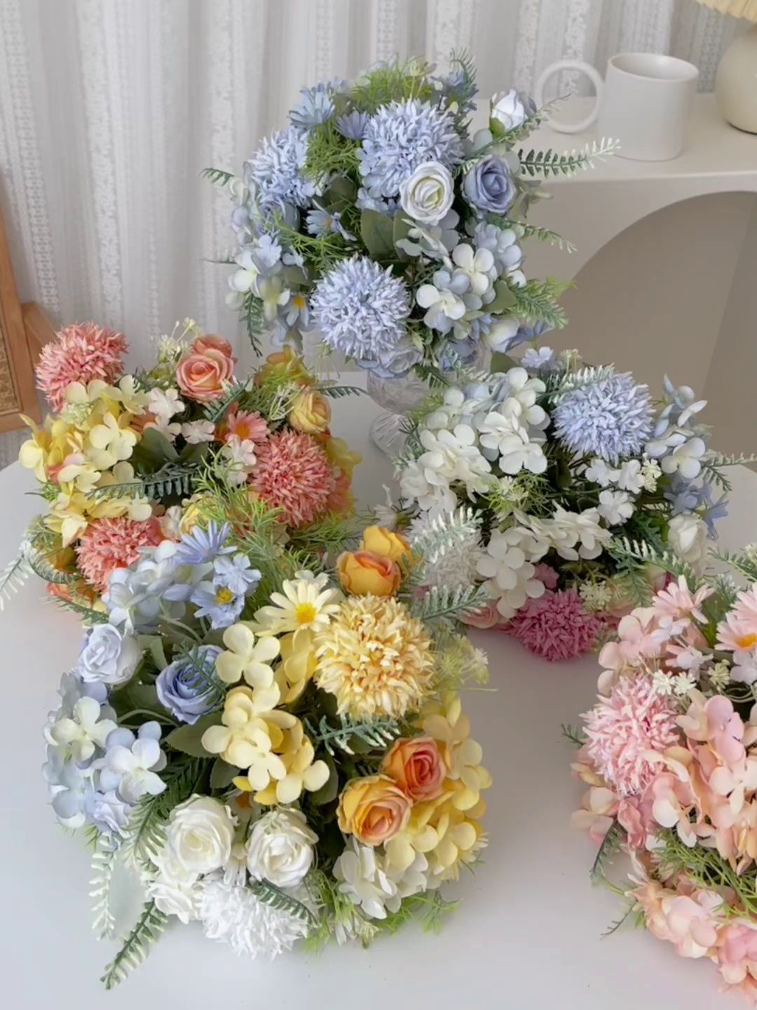 假花仿真花束小清新拉丝玫瑰绣球绢花塑料花干花捧花婚庆装饰摆设详情12