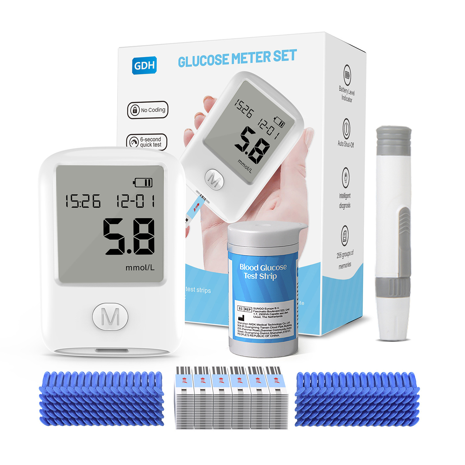 Cross-border exclusive no-code adjustment blood glucose meter, English packaging, uric acid test strip, dual-function all-in-one home blood glucose meter pic 6