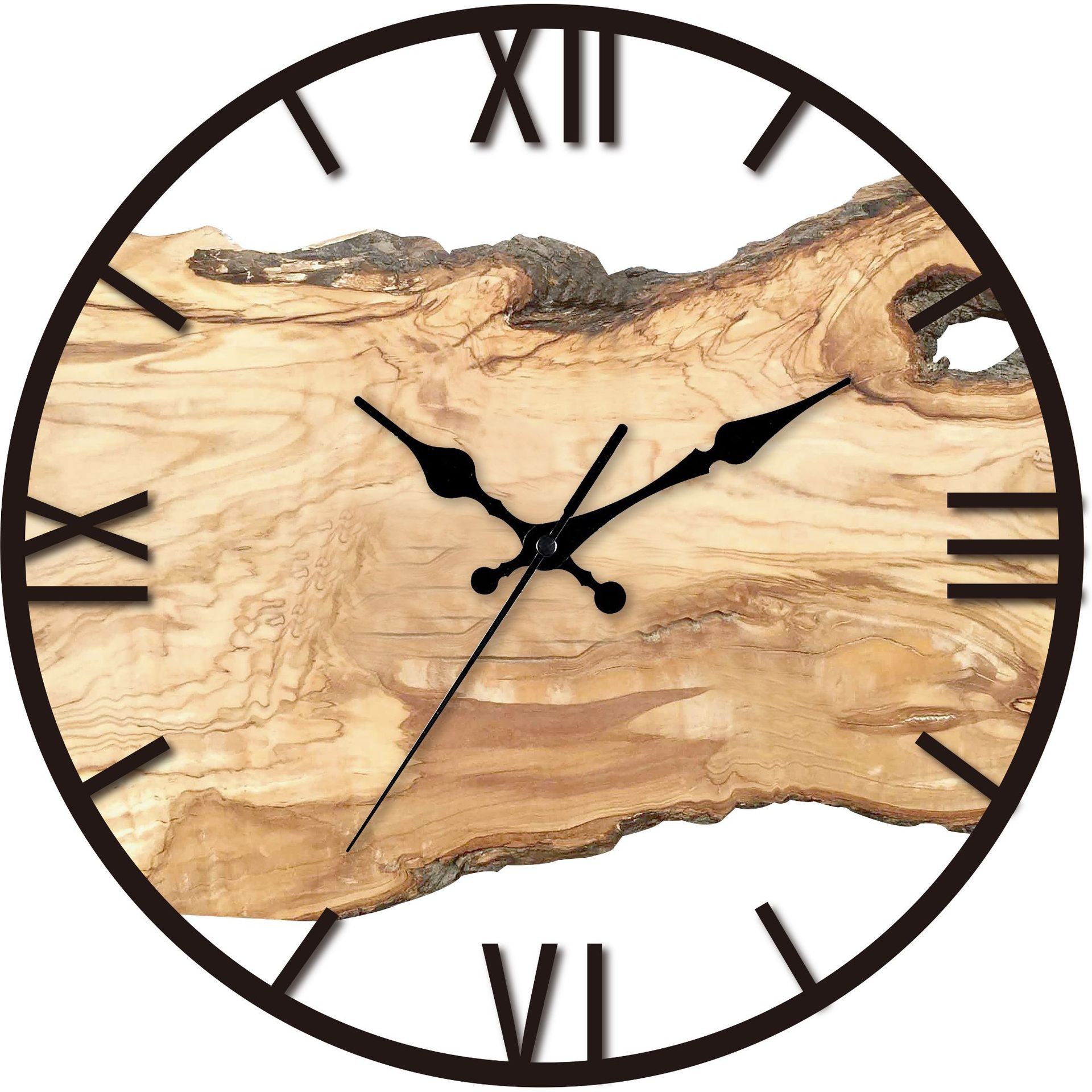 New Chinese-style, simple acrylic wall clock with wood grain texture, living room decoration wall clock, fashionable and silent clock pic 3