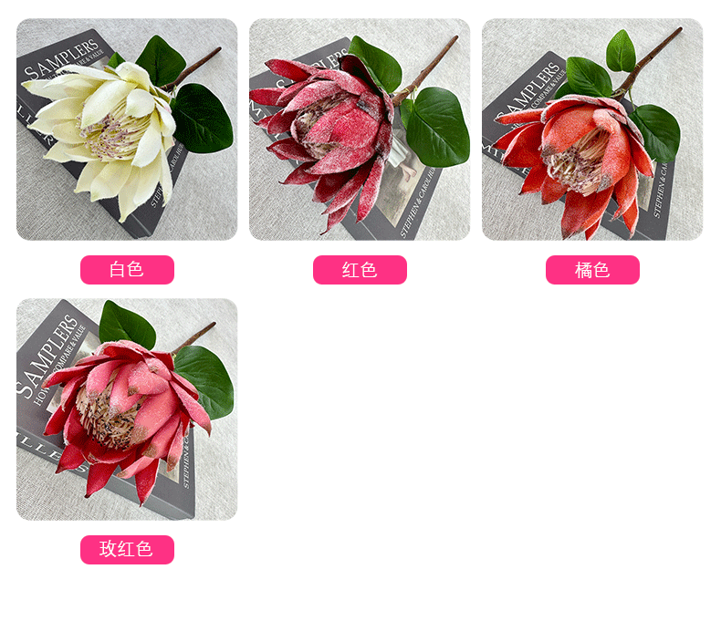 Nordic retro-style home flower arrangement, artificial flowers made of imperial silk fabric and flocked material, factory wholesale pic 5