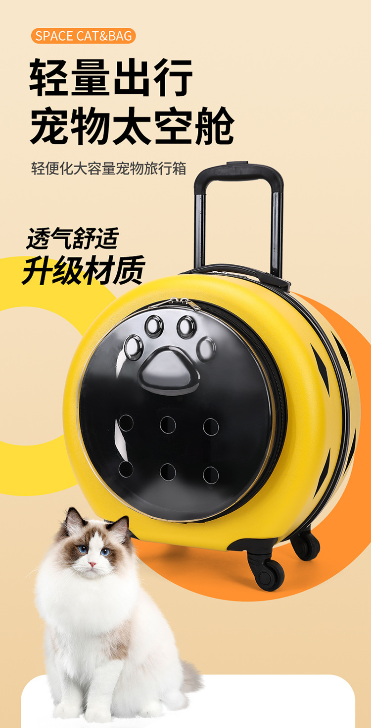 Pet trolley case, cat bag, portable trolley for going out, space capsule, transparent cat suitcase, cat trolley case pic 1