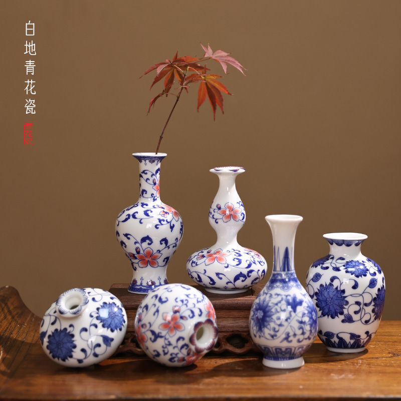 Small mouth celadon vase, blue and white porcelain vase, mini water storage, Jingdezhen flower arrangement, tea ceremony small vase pic 1