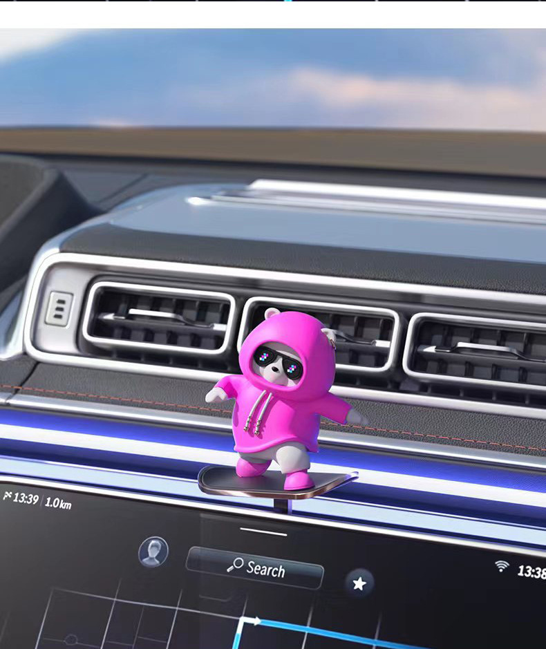 The new Dynamic Bear car decoration, a creative car cartoon skateboard bear, is a sliding decoration for the central control screen inside the car pic 13