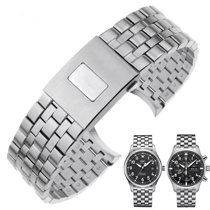 适用万-国飞行员梯形钢带手表带快拆表链实心不锈钢316折叠扣20详情13