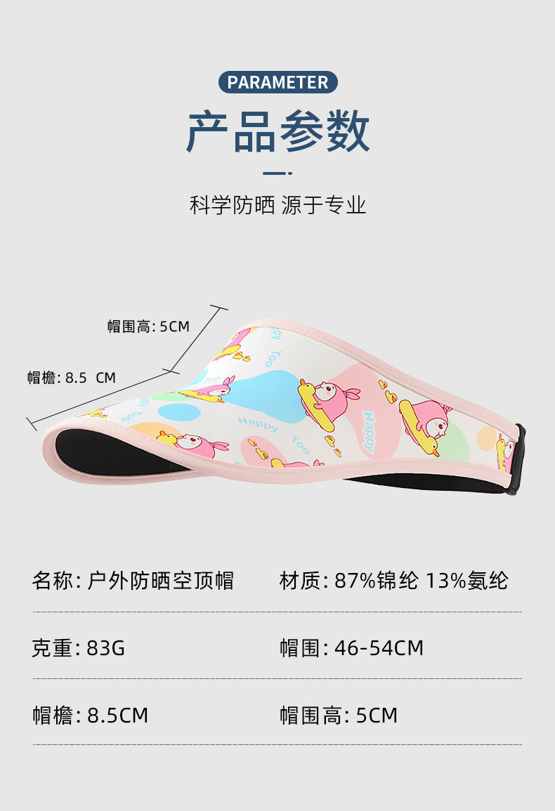 儿童太阳帽夏季无顶歪叽兔正版遮阳帽子男女童潮运动大帽檐防晒帽详情10